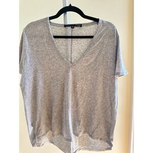 VERONICA BEARD V-Neck Short-Sleeve 100% Pima Cotton High Low Tee Grey Size XL